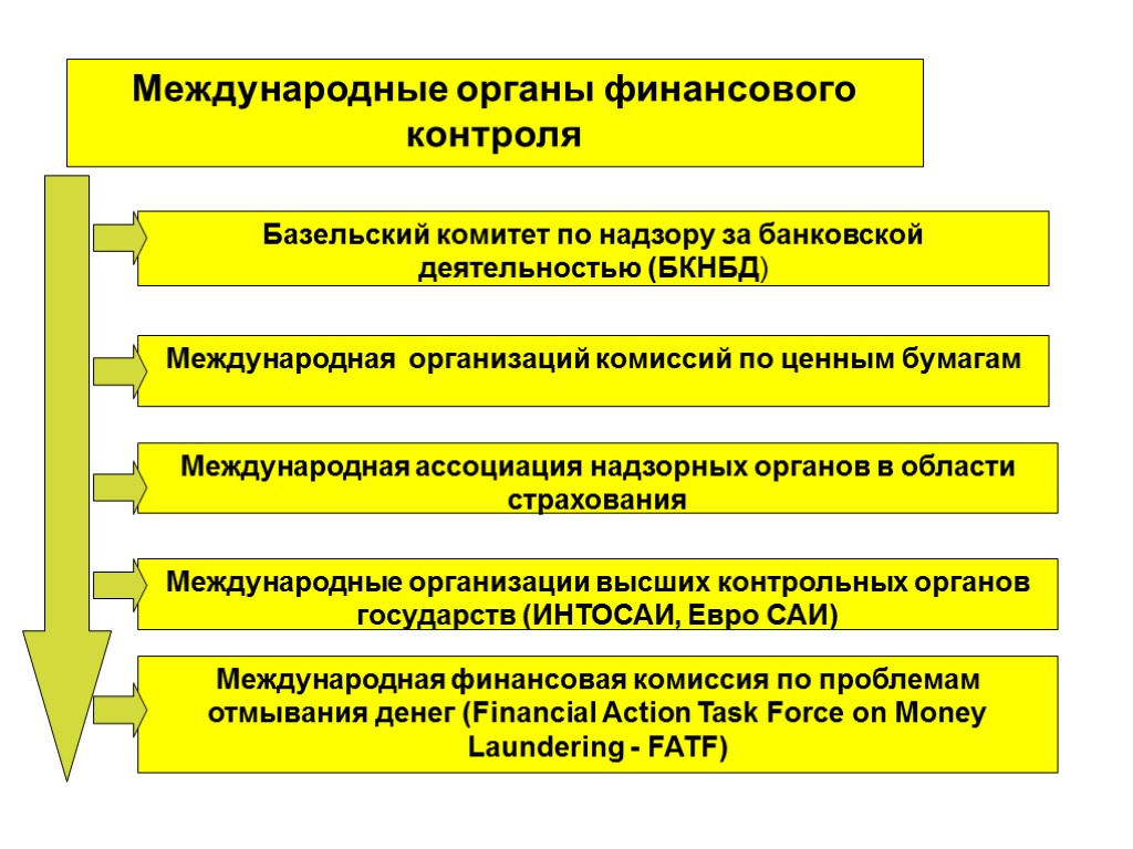 Международные органы финансового контроля Базельский комитет по надзору за банковской деятельностью (БКНБД) Международная организаций